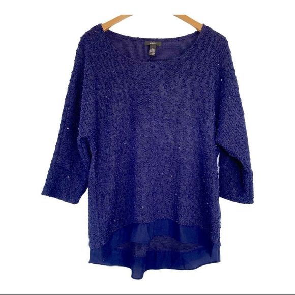 ALFANI sequin detail tunic top sweater navy M - Picture 8 of 8